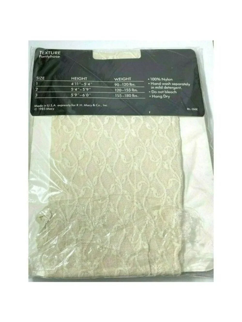 WOMENS Morgan Taylor Macy Pantyhose Texture Vinelace Sandalfoot Ivory Size 2 USA